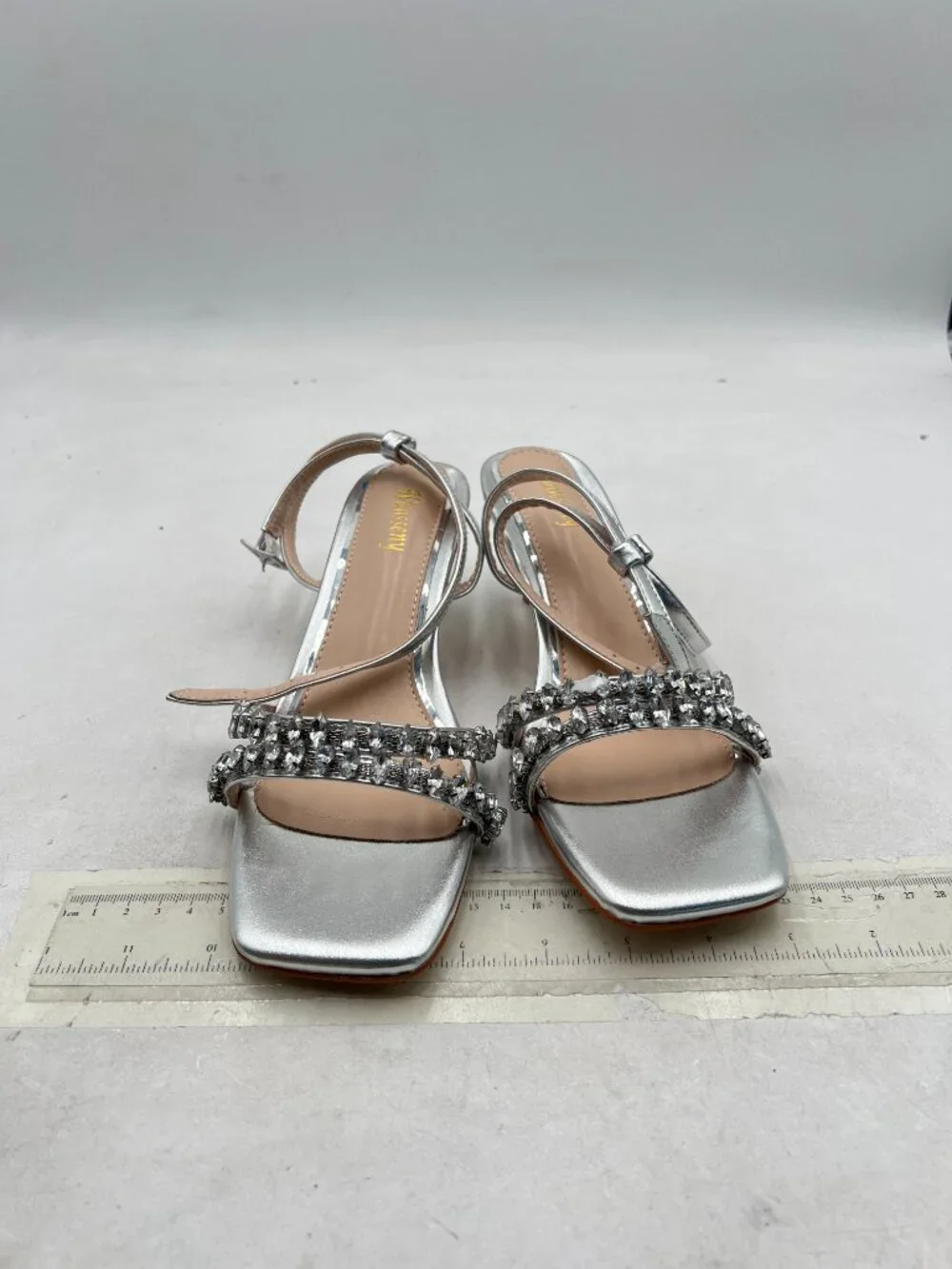 Wansseny Silver Gorgeous Rhinestone Strappy Open Square Toe Ankle Strap Sandals